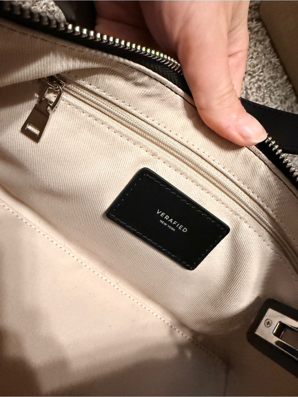 VERAFIED Hobo Bag in Black Leather & Silver Handbag Purse - Picture 14 of 14